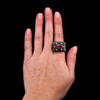 Lika Behar Sterling Silver 24K Yellow Gold Estate Pink Tourmaline and Diamond Ring