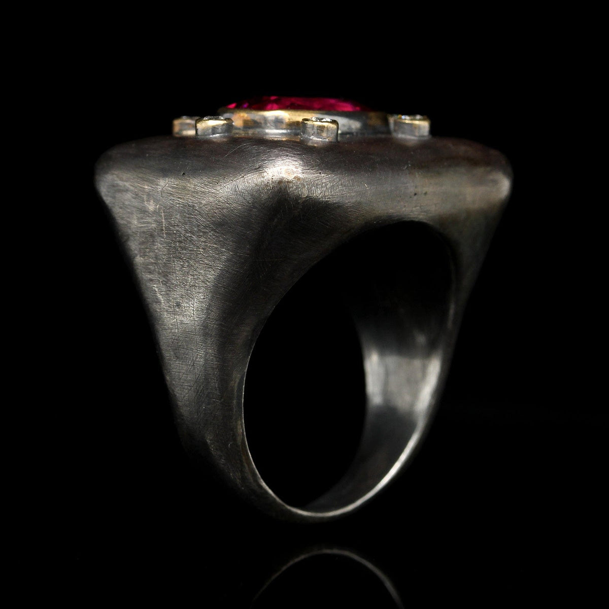 Lika Behar Sterling Silver 24K Yellow Gold Estate Pink Tourmaline and Diamond Ring