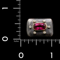 Lika Behar Sterling Silver 24K Yellow Gold Estate Pink Tourmaline and Diamond Ring