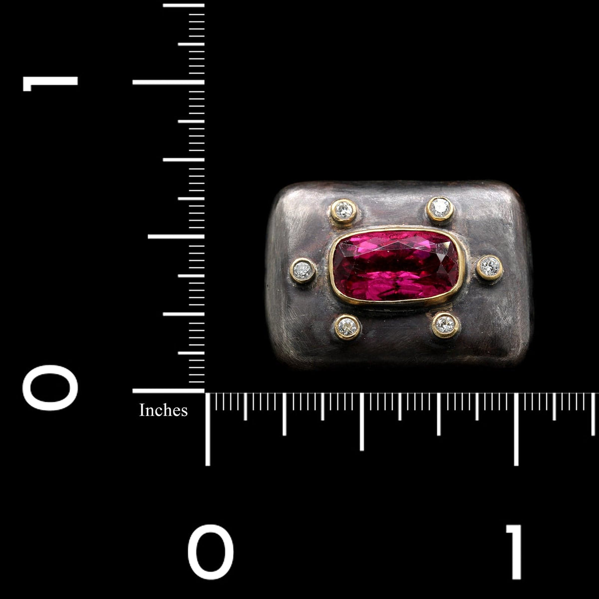 Lika Behar Sterling Silver 24K Yellow Gold Estate Pink Tourmaline and Diamond Ring