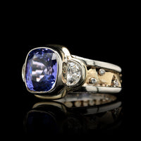 14K Two Tone Gold Estate Tanzanite and Diamond Ring