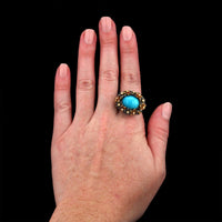 Lika Behar Sterling Silver 18K Rose Gold Estate Turquoise and Diamond Flower Ring