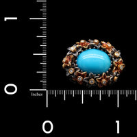 Lika Behar Sterling Silver 18K Rose Gold Estate Turquoise and Diamond Flower Ring
