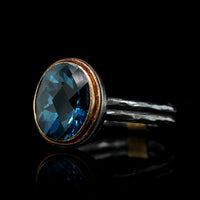 Lika Behar Sterling Silver 24K Yellow Gold Estate Blue Topaz Ring