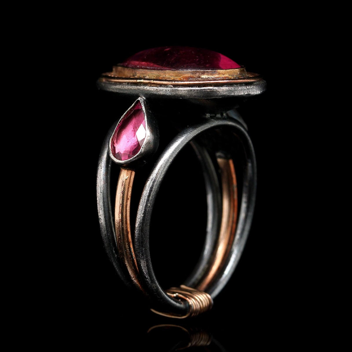 Lika Behar Sterling Silver 18K Rose Gold Estate Pink Tourmaline Ring