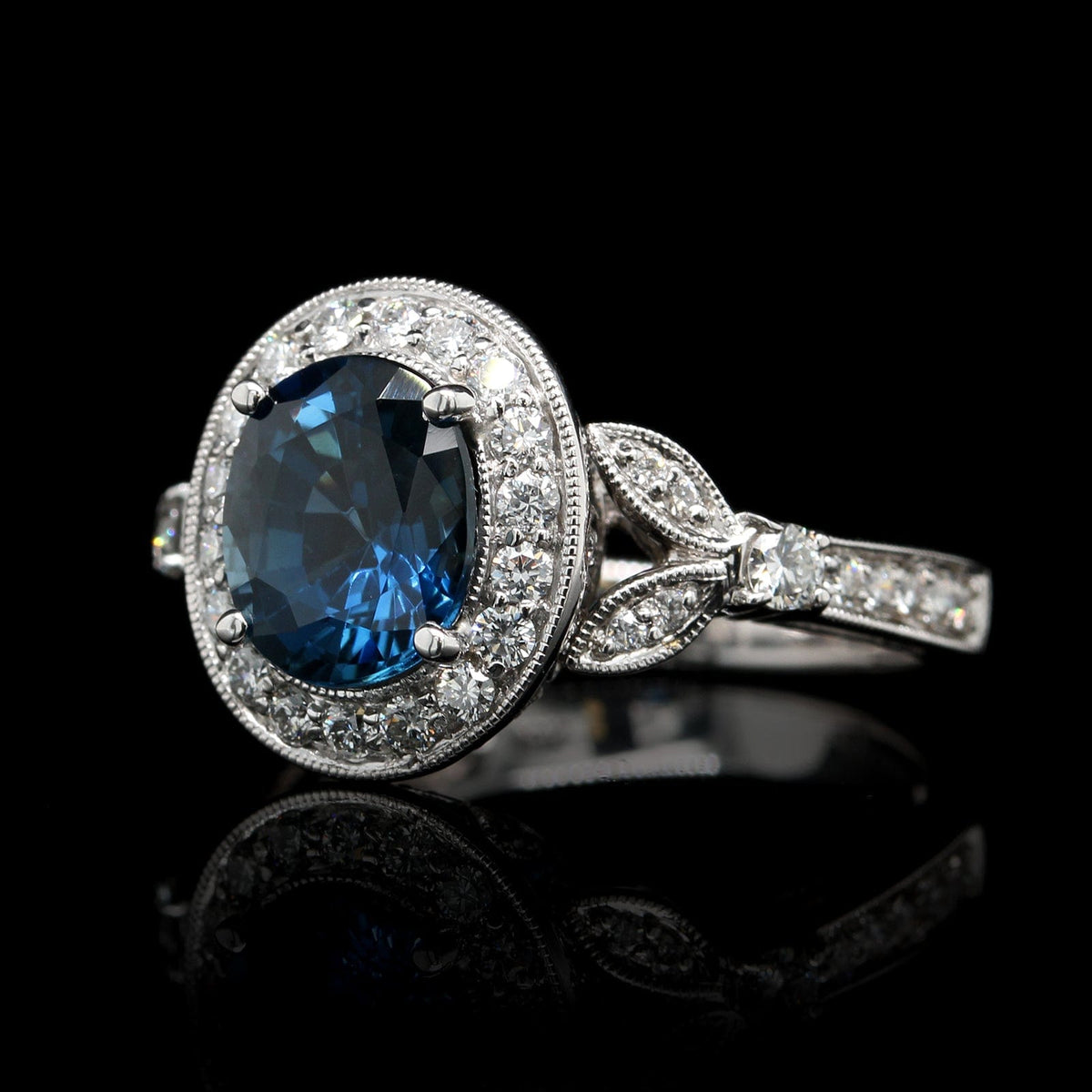 18K White Gold Estate Sapphire and Diamond Ring