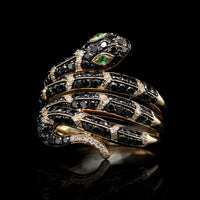 14K Yellow Gold Estate Black Diamond Snake Ring