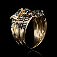 14K Yellow Gold Estate Black Diamond Snake Ring