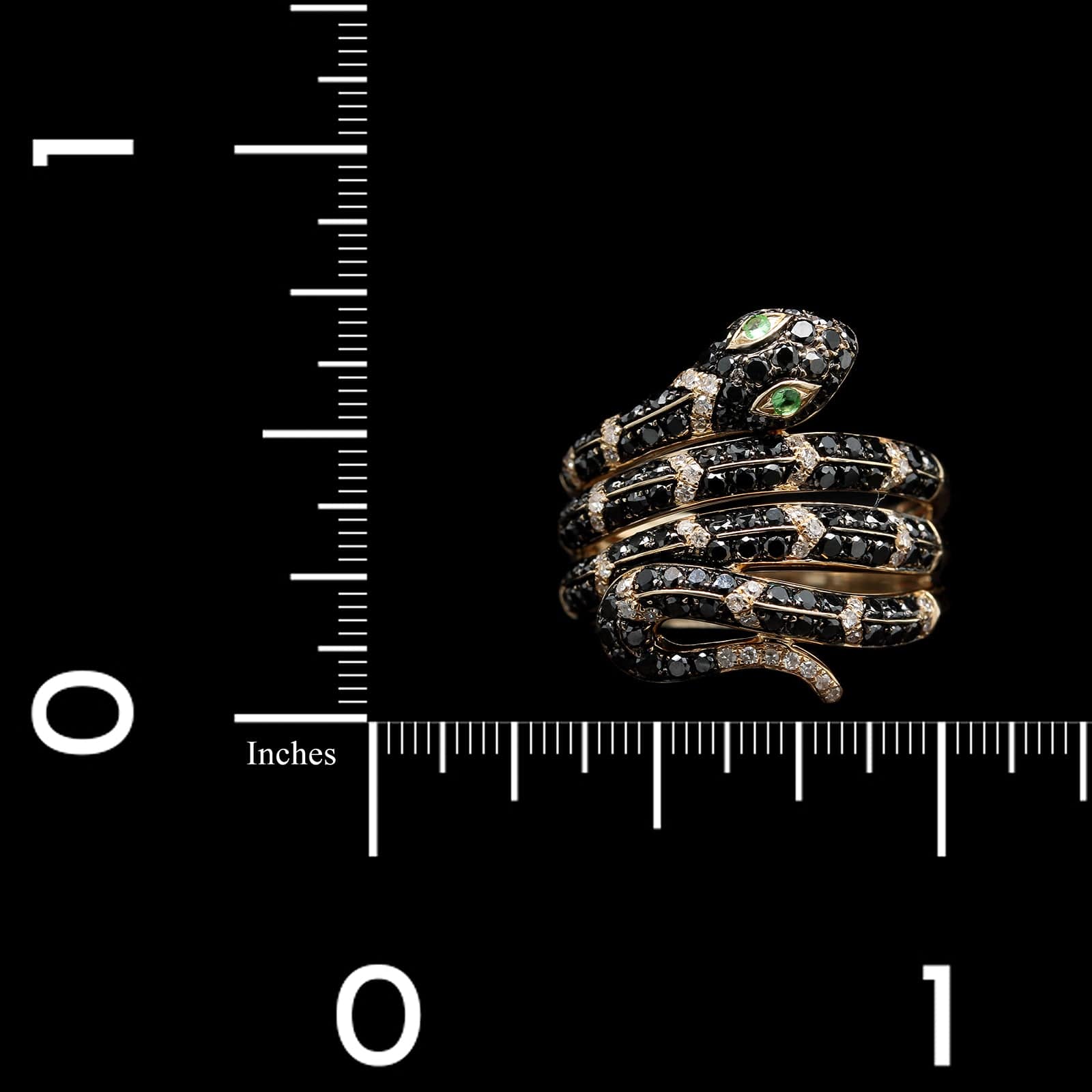 14K Yellow Gold Estate Black Diamond Snake Ring