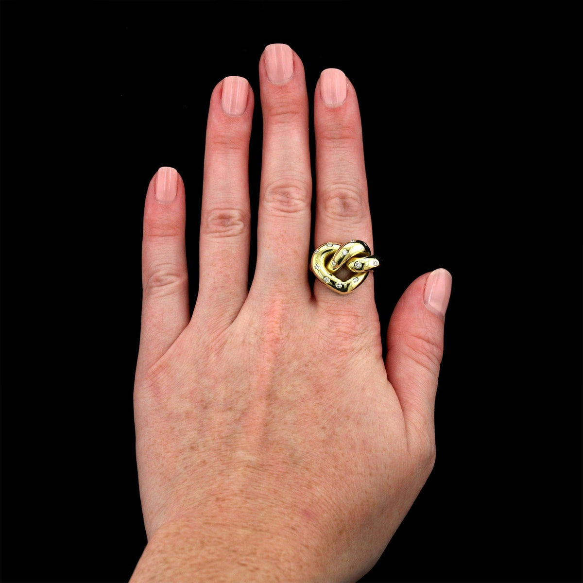 18K Yellow Gold Estate Diamond Heart Knot Ring