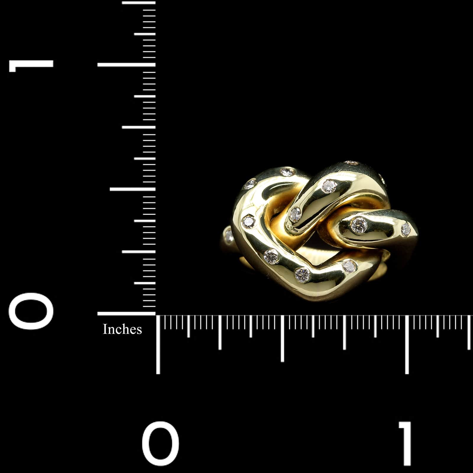 18K Yellow Gold Estate Diamond Heart Knot Ring
