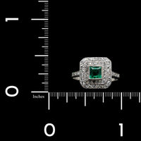 Vintage Platinum Estate Emerald and Diamond Ring