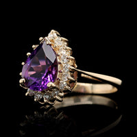 14K Yellow Gold Estate Amethyst and Diamond Ring
