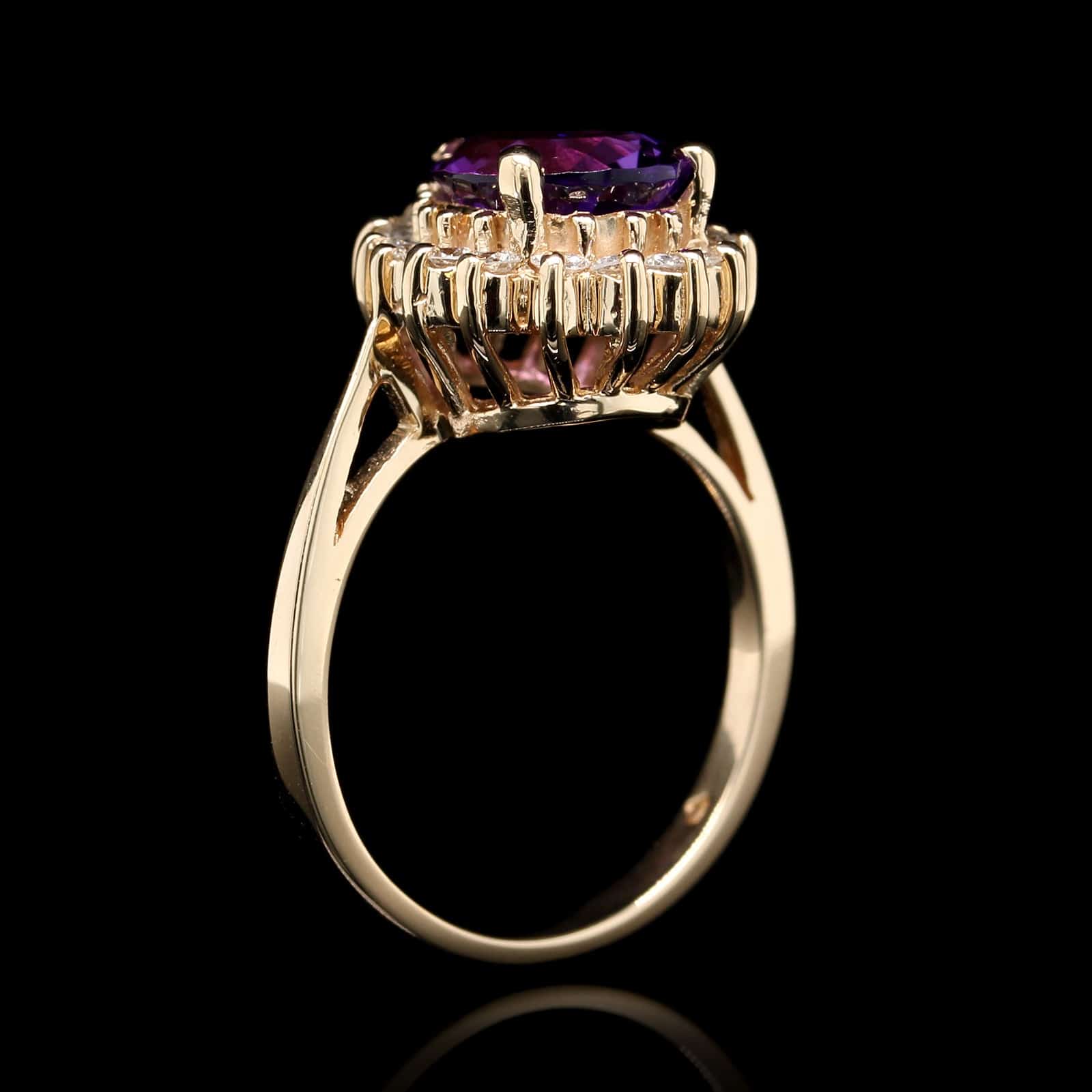14K Yellow Gold Estate Amethyst and Diamond Ring
