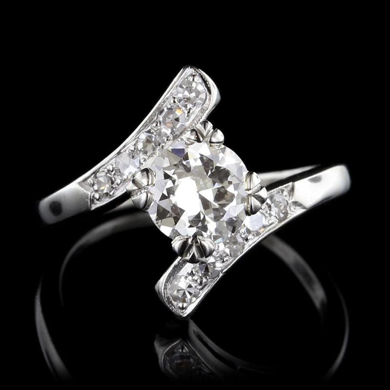 Vintage Platinum Diamond Solitaire Engagement Bypass Ring