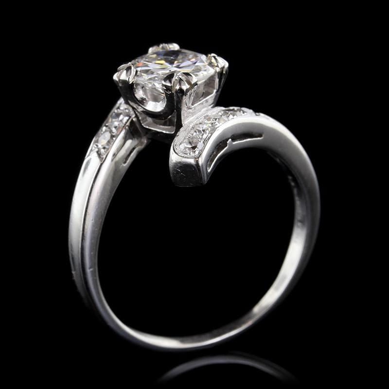 Vintage Platinum Diamond Solitaire Engagement Bypass Ring