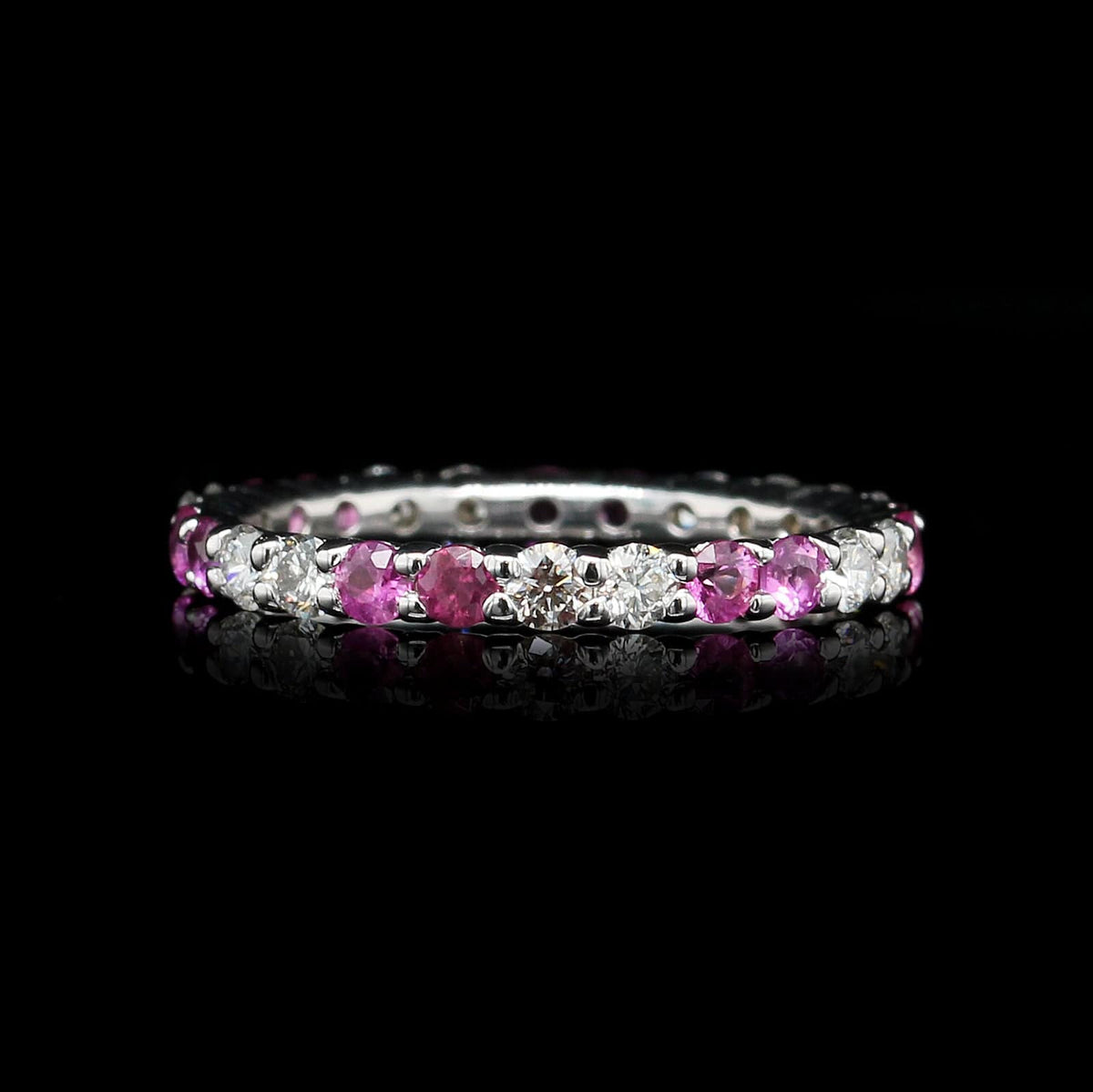 18K White Gold Estate Pink Sapphire and Diamond Eternity Band