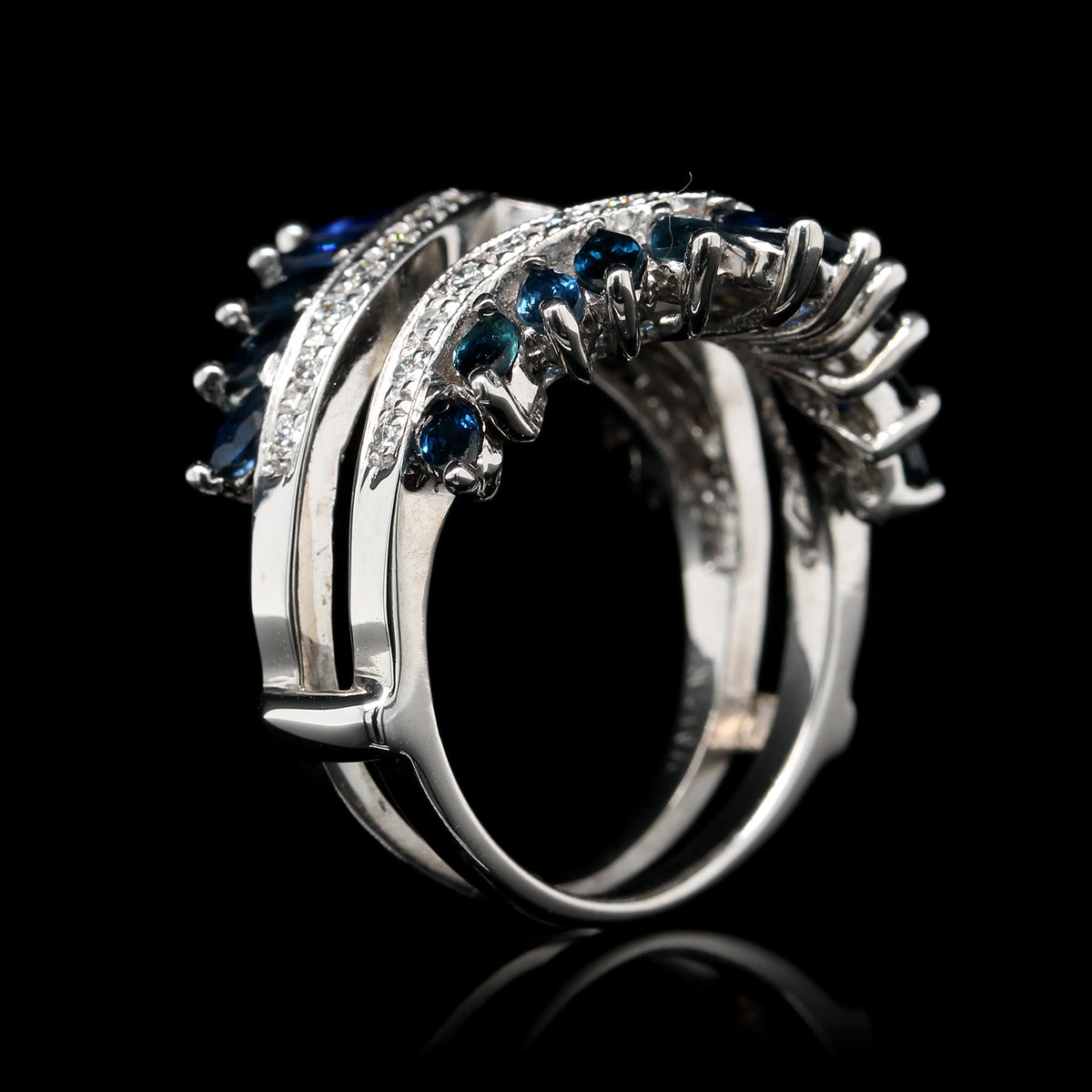 14K White Gold Estate Diamond and Sapphire Ring Wrap