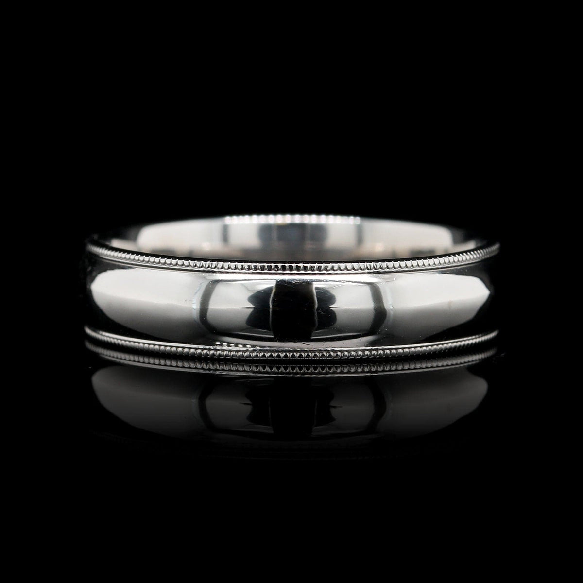 14K White Gold Milgrain Wedding Band