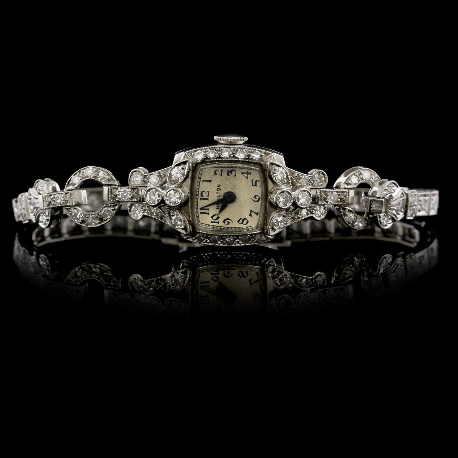Vintage Hamilton Platinum and 14K White Gold Diamond Estate Wristwatch