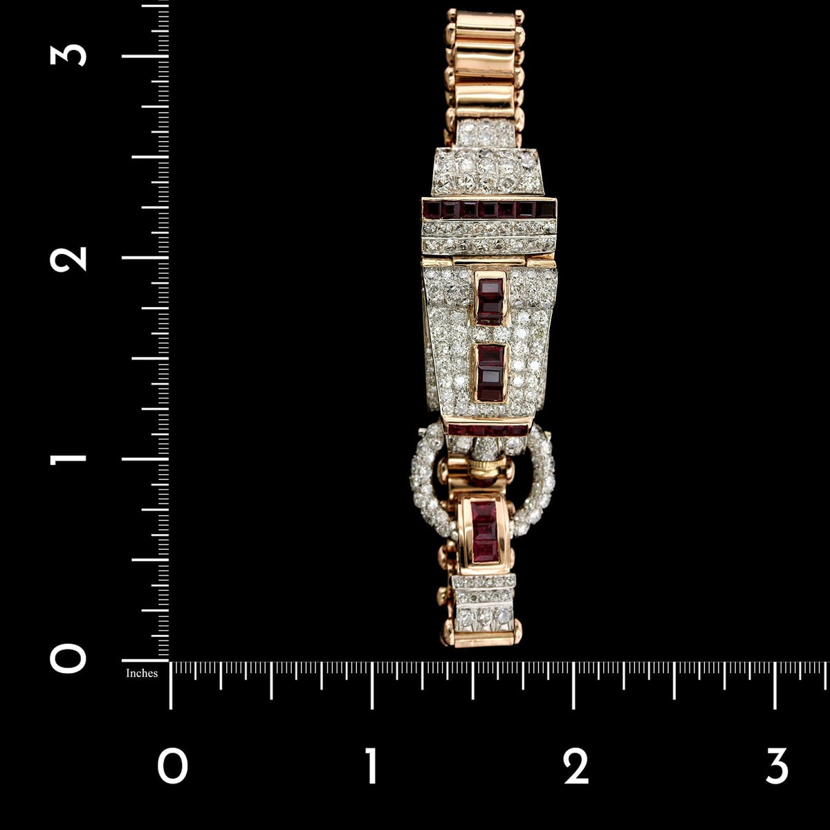 Retro 14K Rose Gold, Platinum, Estate Ruby and Diamond Covered Wristwatch
