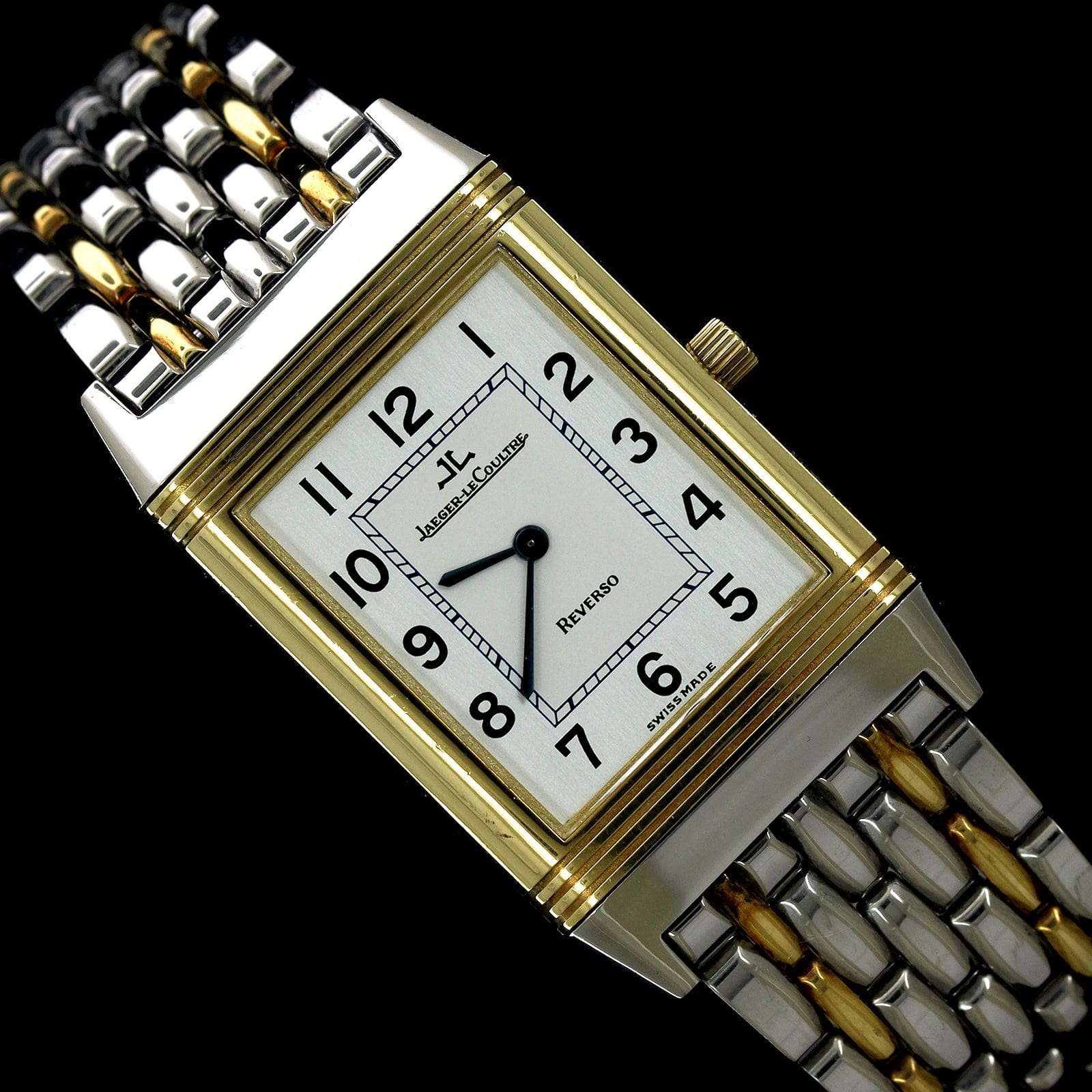Jaeger LeCoultre Steel and 18K Yellow Gold Estate Reverso Classic Wristwatch.