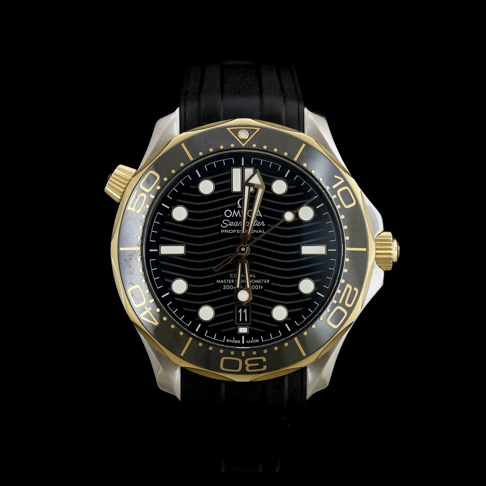 Omega Stainless Steel and 18K Yellow Gold Estate Seamaster Diver 300M Master Co-Axial Wristwatch