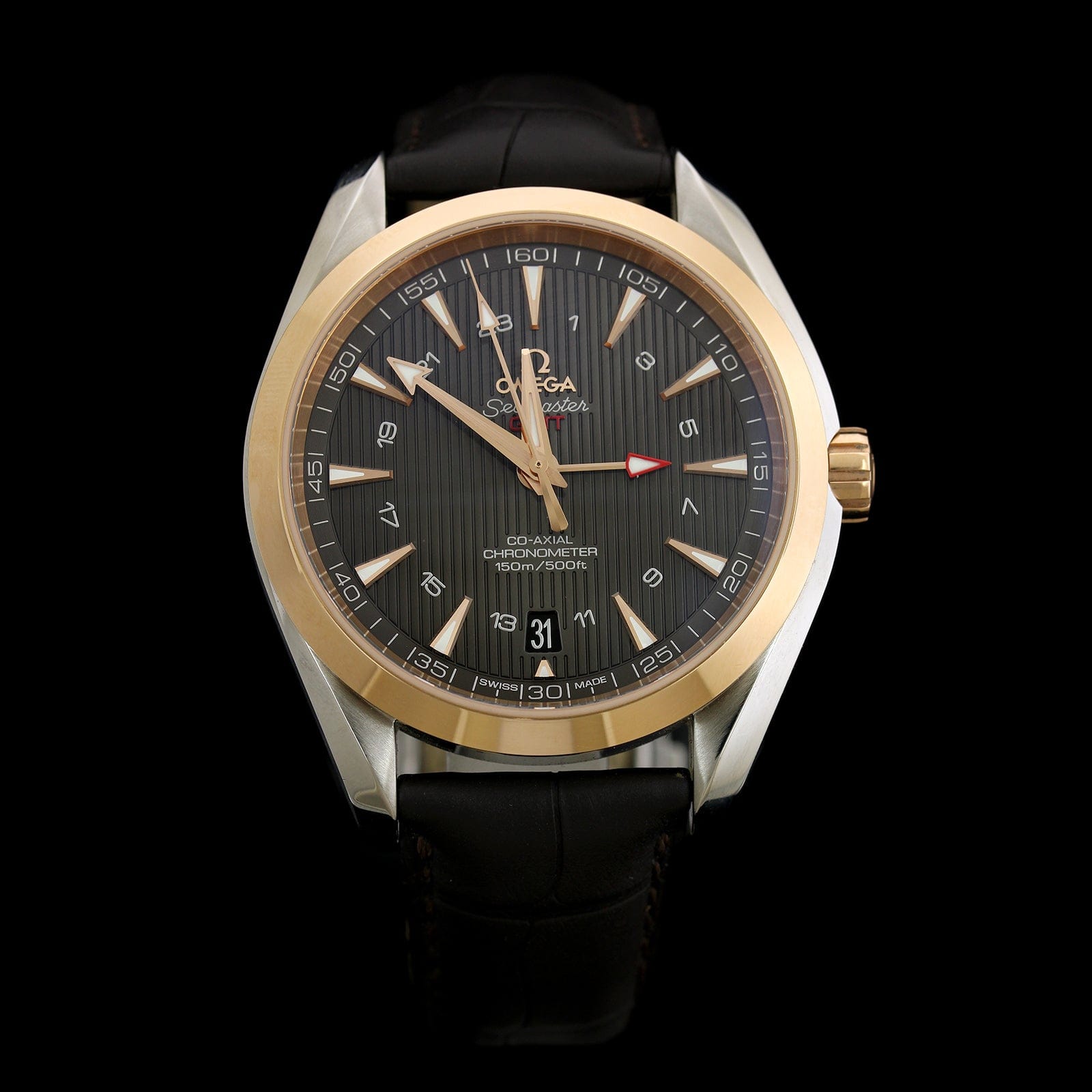 Omega Steel and 18K Rose Gold Estate Seamaster Aqua Terra GMT Wristwatch