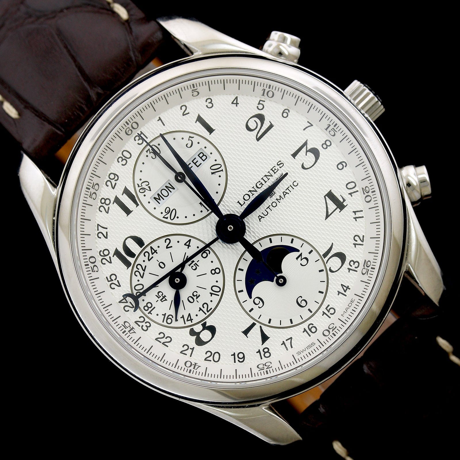 Longines Steel Estate Master Chronograph Calendar Wristwatch