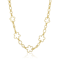 18K Yellow Gold Link Chain with Daisies, 18k yellow gold, Long's Jewelers