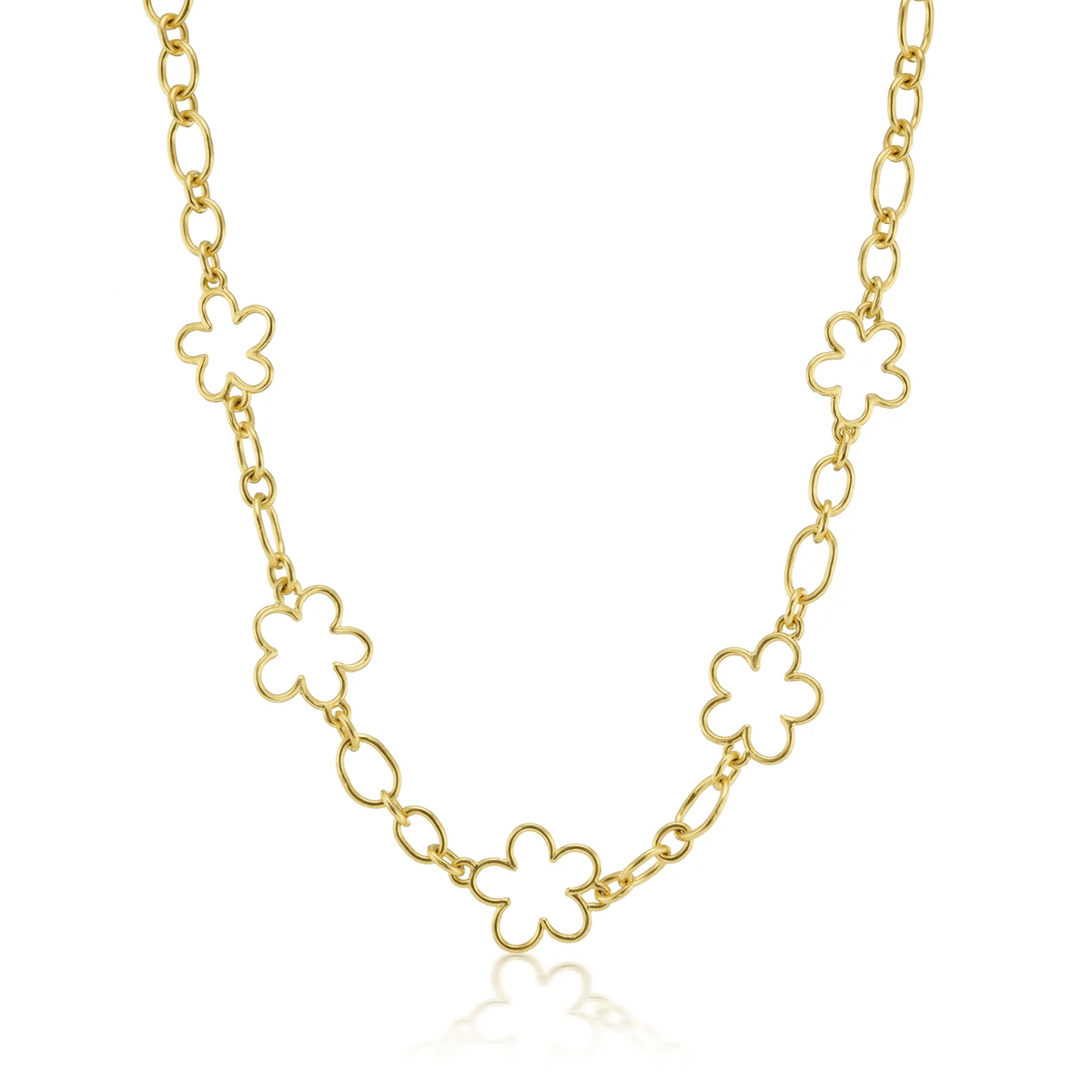 18K Yellow Gold Link Chain with Daisies, 18k yellow gold, Long's Jewelers