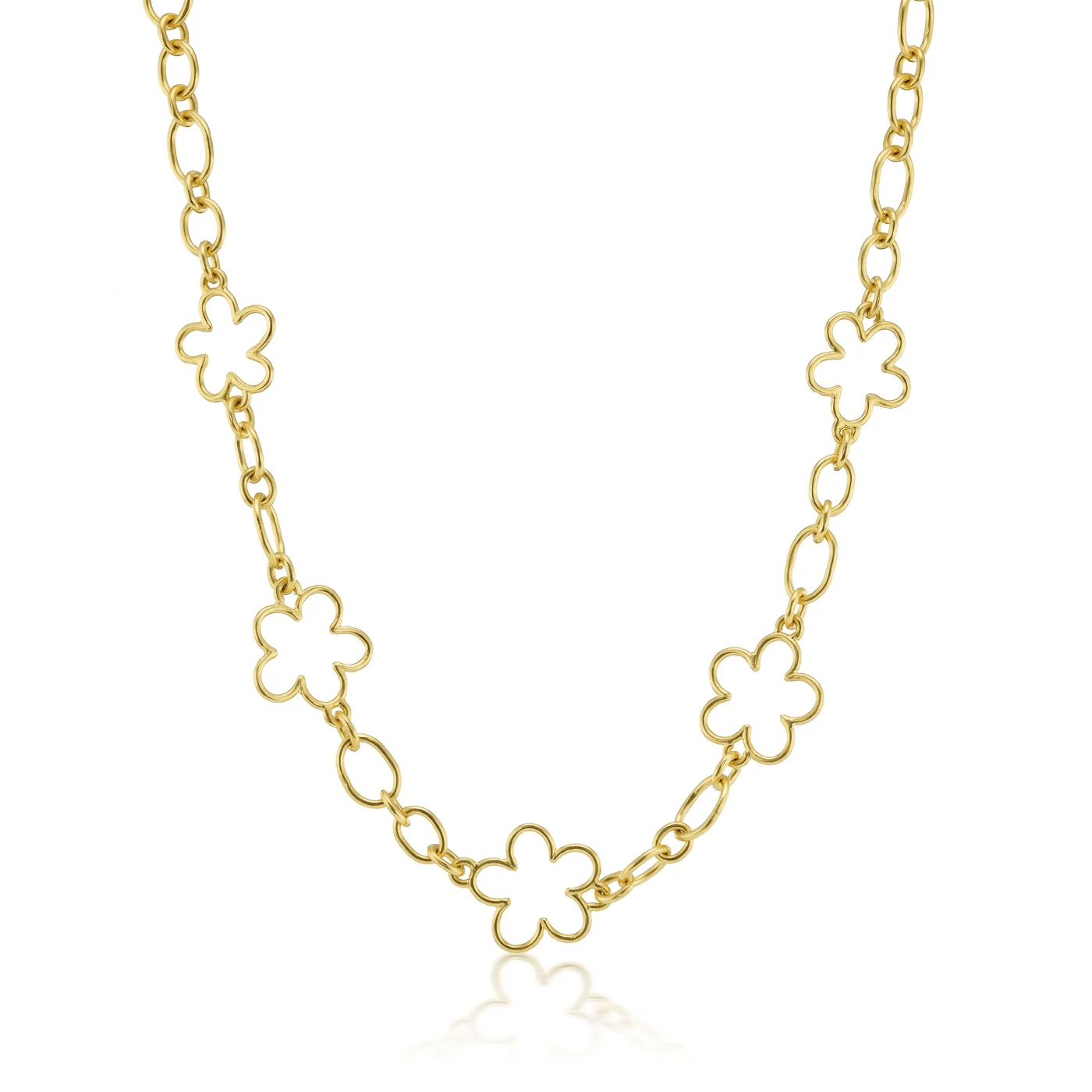 18K Yellow Gold Link Chain with Daisies, 18k yellow gold, Long's Jewelers