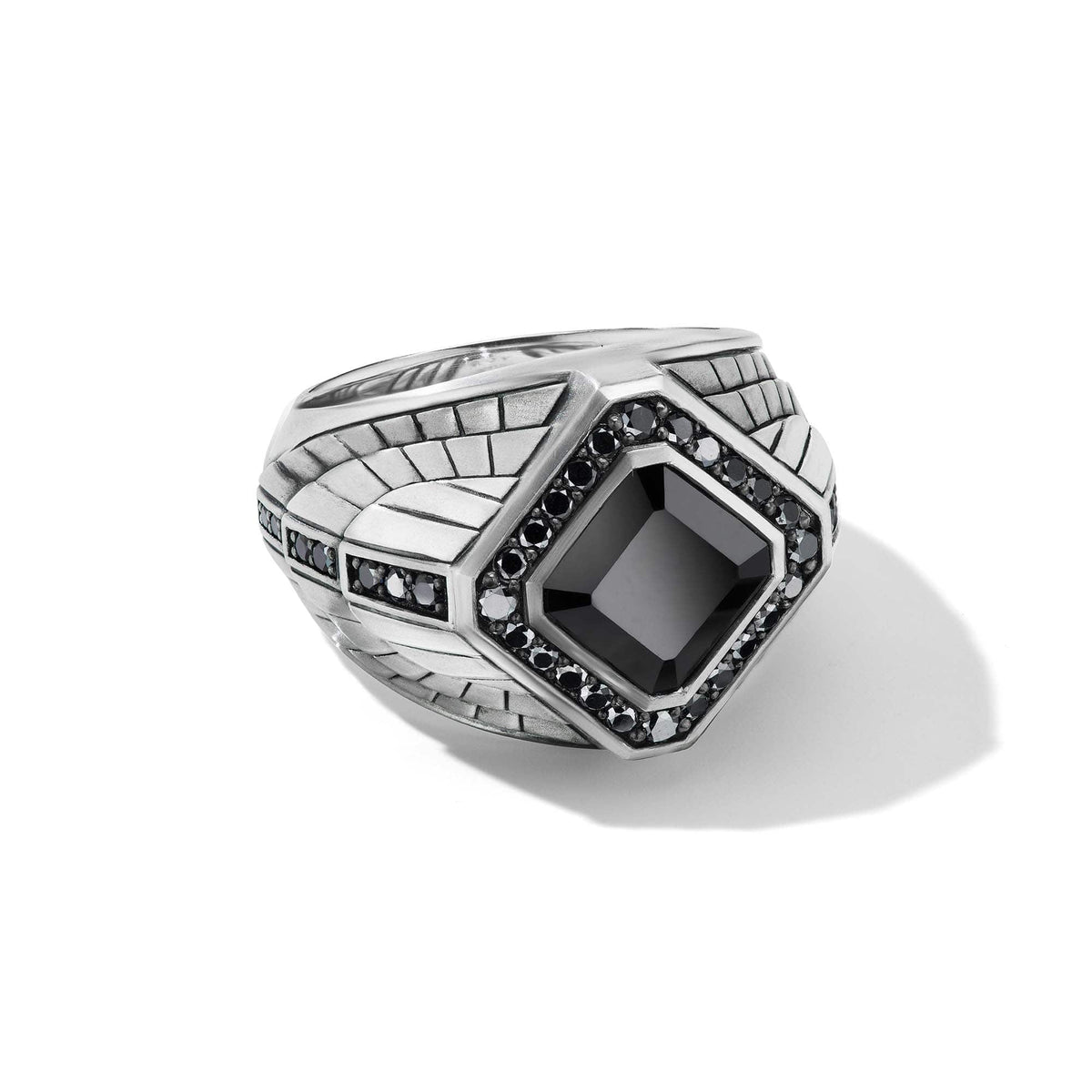 Empire Signet Ring with Black Onyx Black Diamonds, Sterling Silver, Long's Jewelers