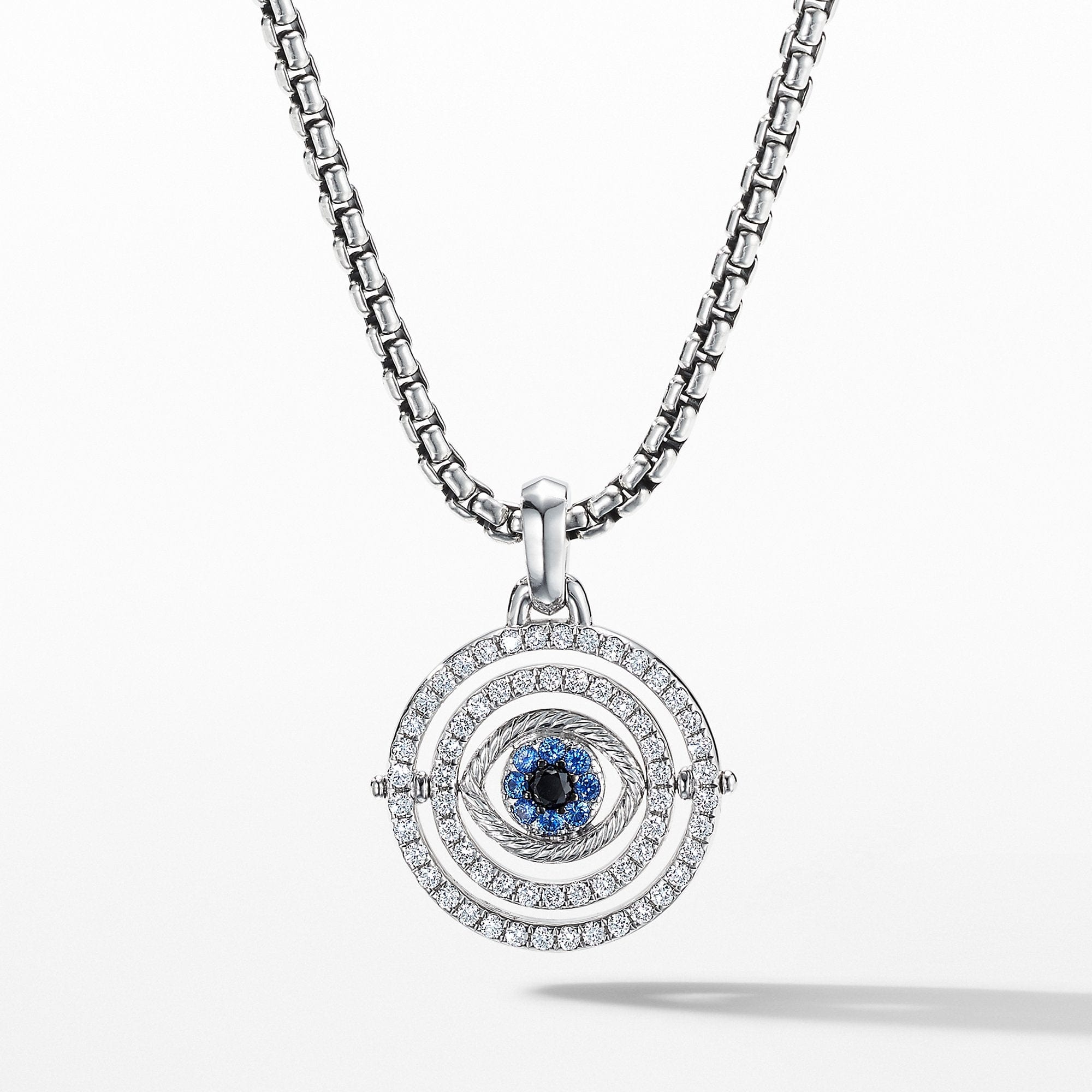 Evil Eye Mobile Amulet in 18K White Gold with Pavé Blue Sapphires and Diamonds, White Gold, Long's Jewelers