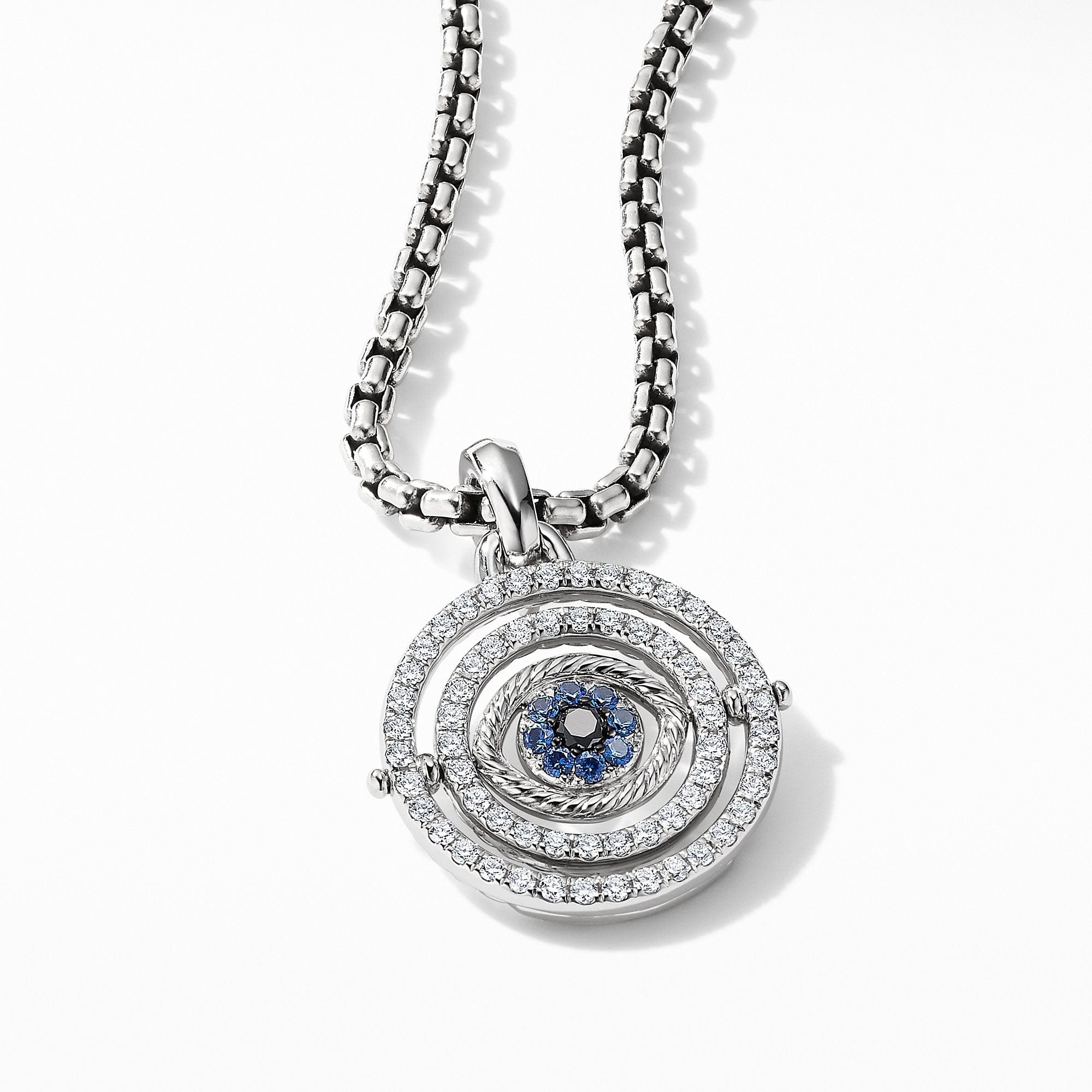 Evil Eye Mobile Amulet in 18K White Gold with Pavé Blue Sapphires and Diamonds, White Gold, Long's Jewelers