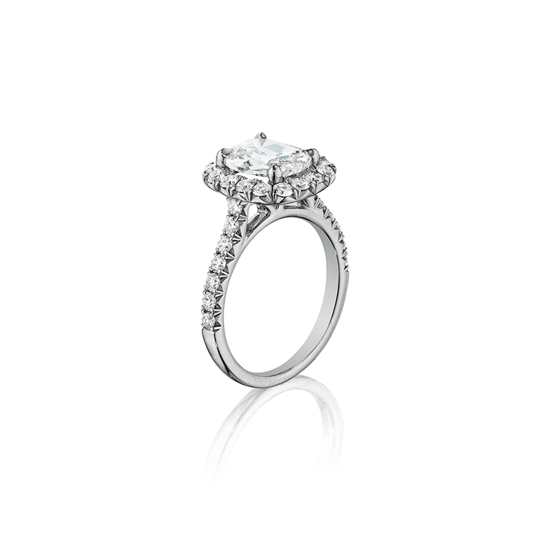 14K White Gold Cushion Cut Diamond Halo Engagement Ring