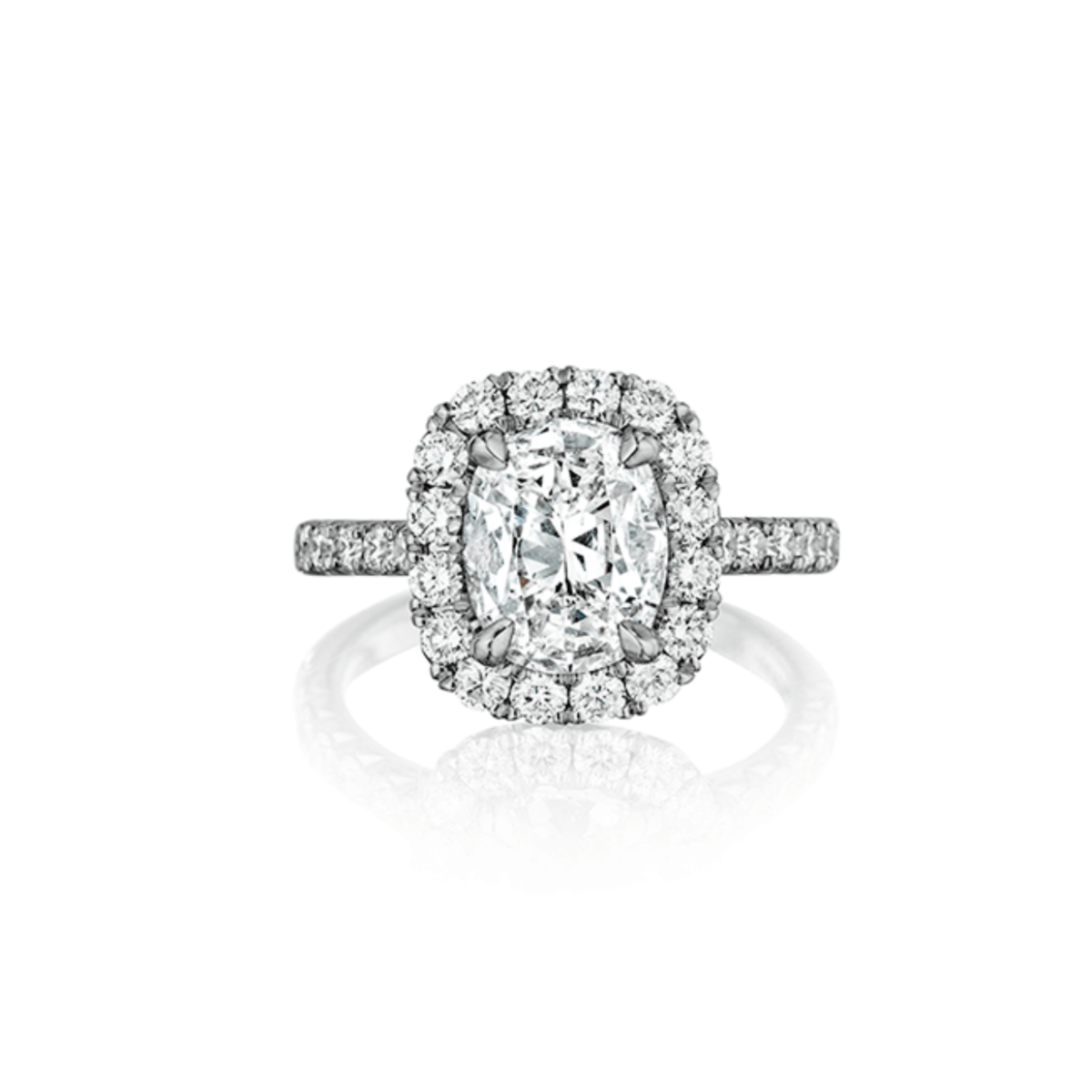 14K White Gold Cushion Cut Diamond Halo Engagement Ring