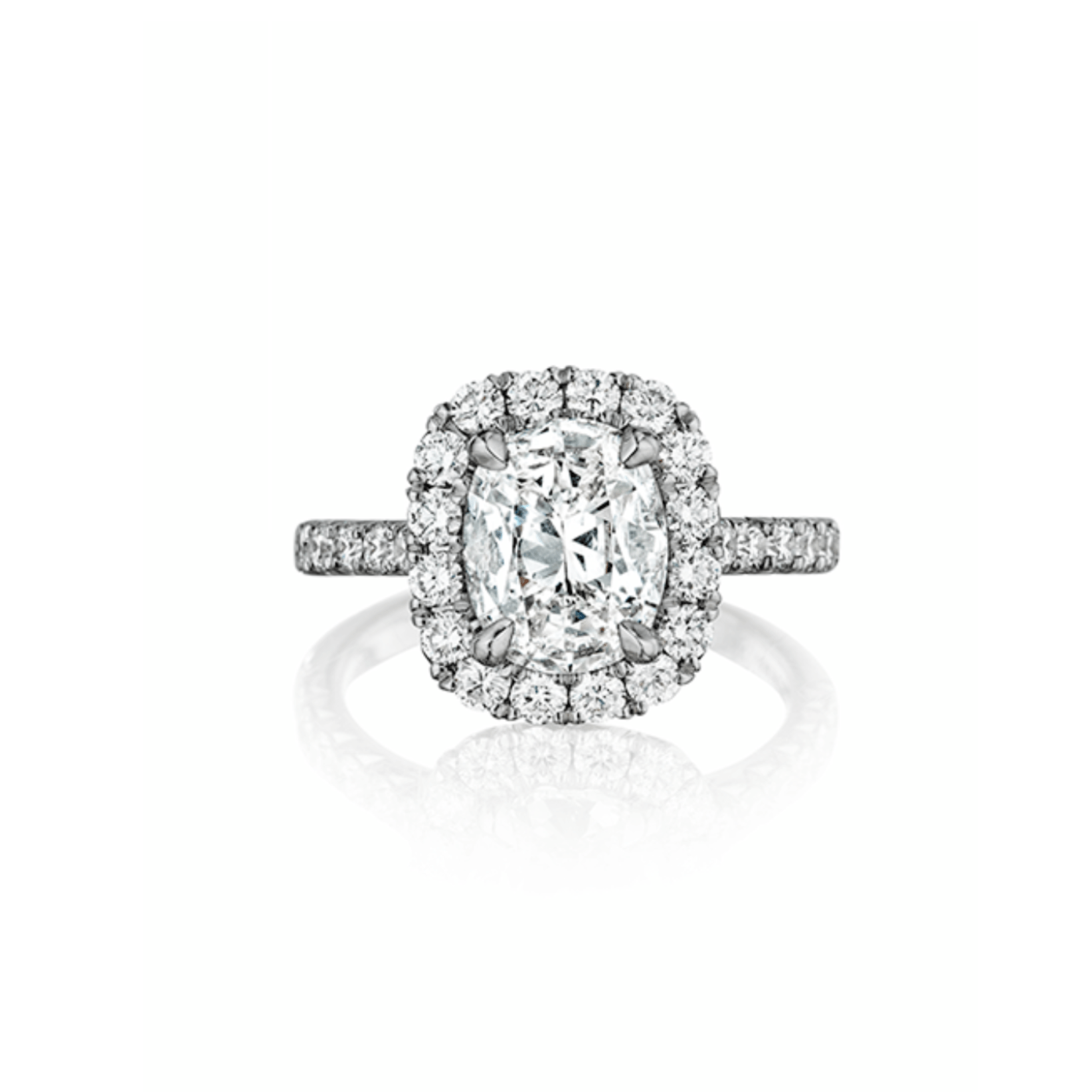 14K White Gold Cushion Cut Diamond Halo Engagement Ring