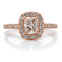 18K Rose Gold Cushion Cut Diamond with Halo Engagement Ring