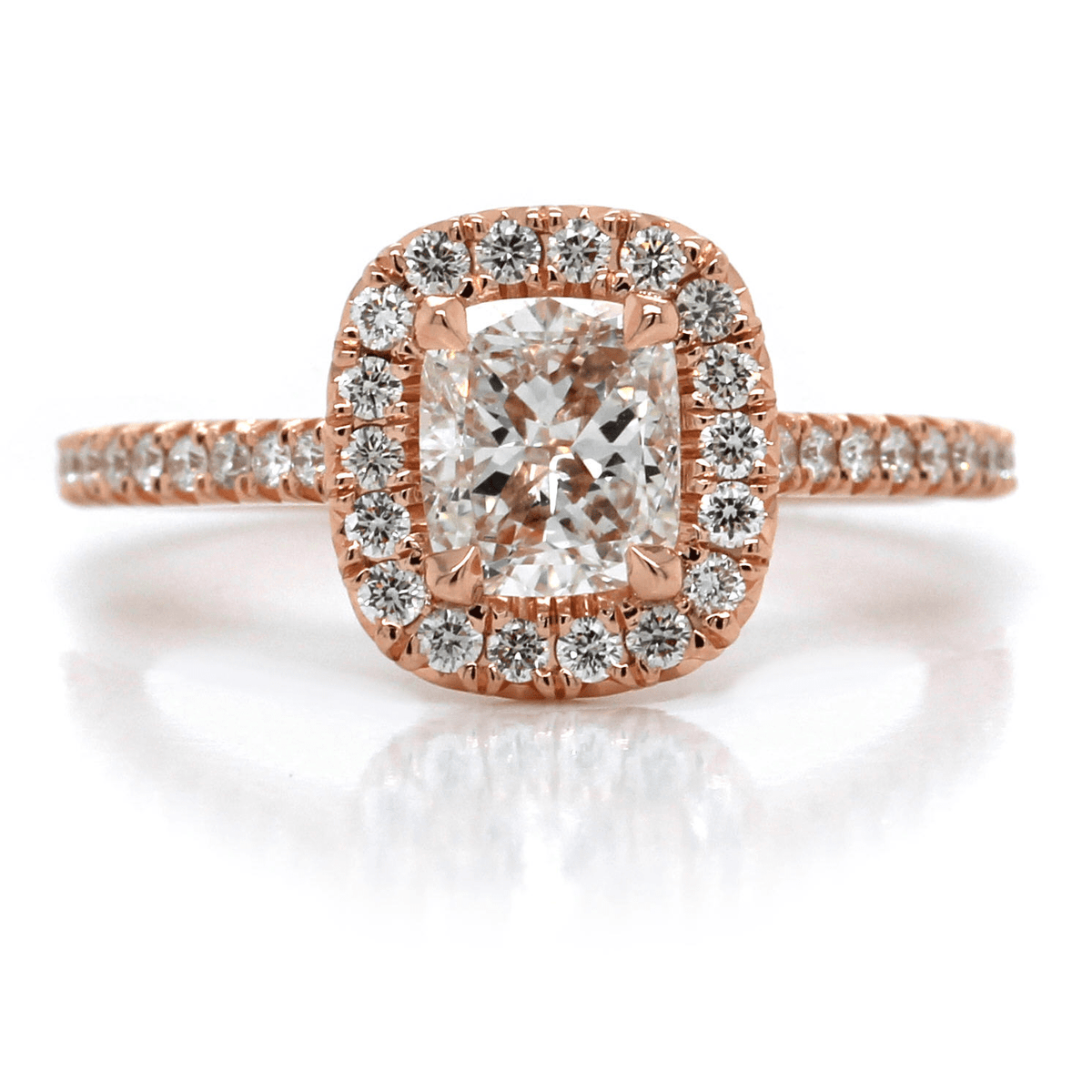 18K Rose Gold Cushion Cut Diamond with Halo Engagement Ring