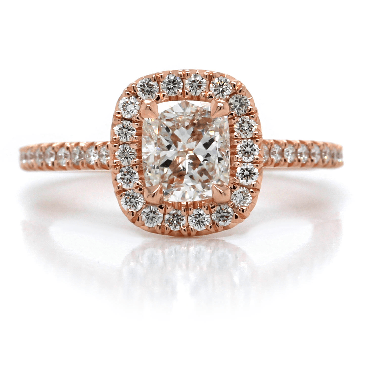 18K Rose Gold Cushion Cut Diamond with Halo Engagement Ring