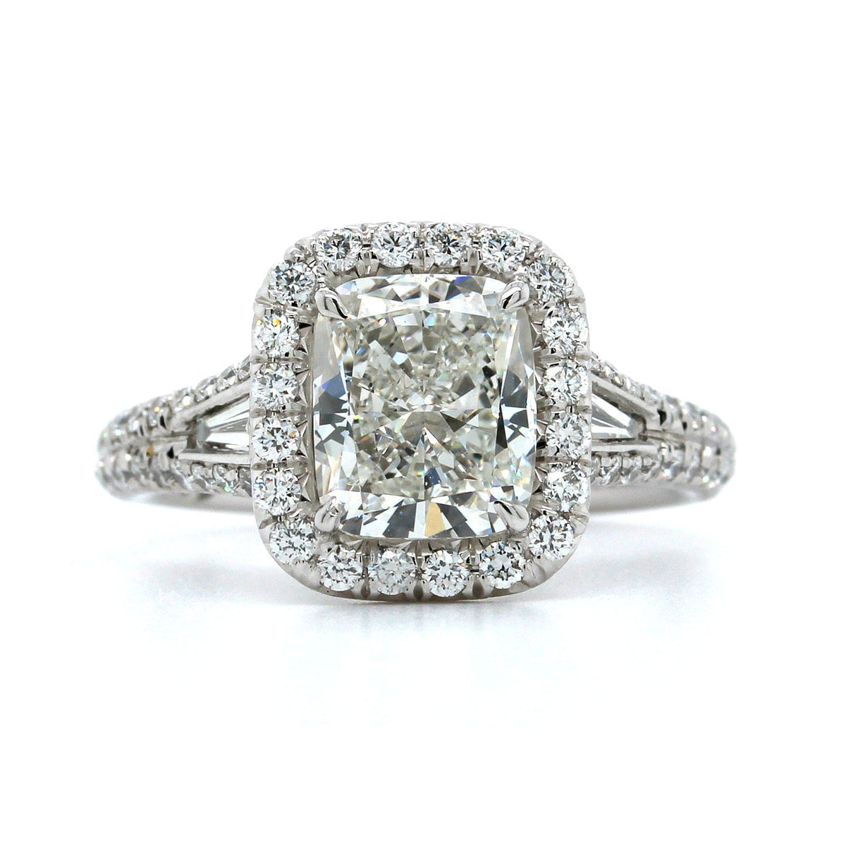 Platinum Cushion Cut Diamond with Diamond Halo Engagement Ring