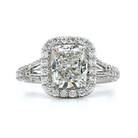 Platinum Cushion Cut Diamond with Diamond Halo Engagement Ring
