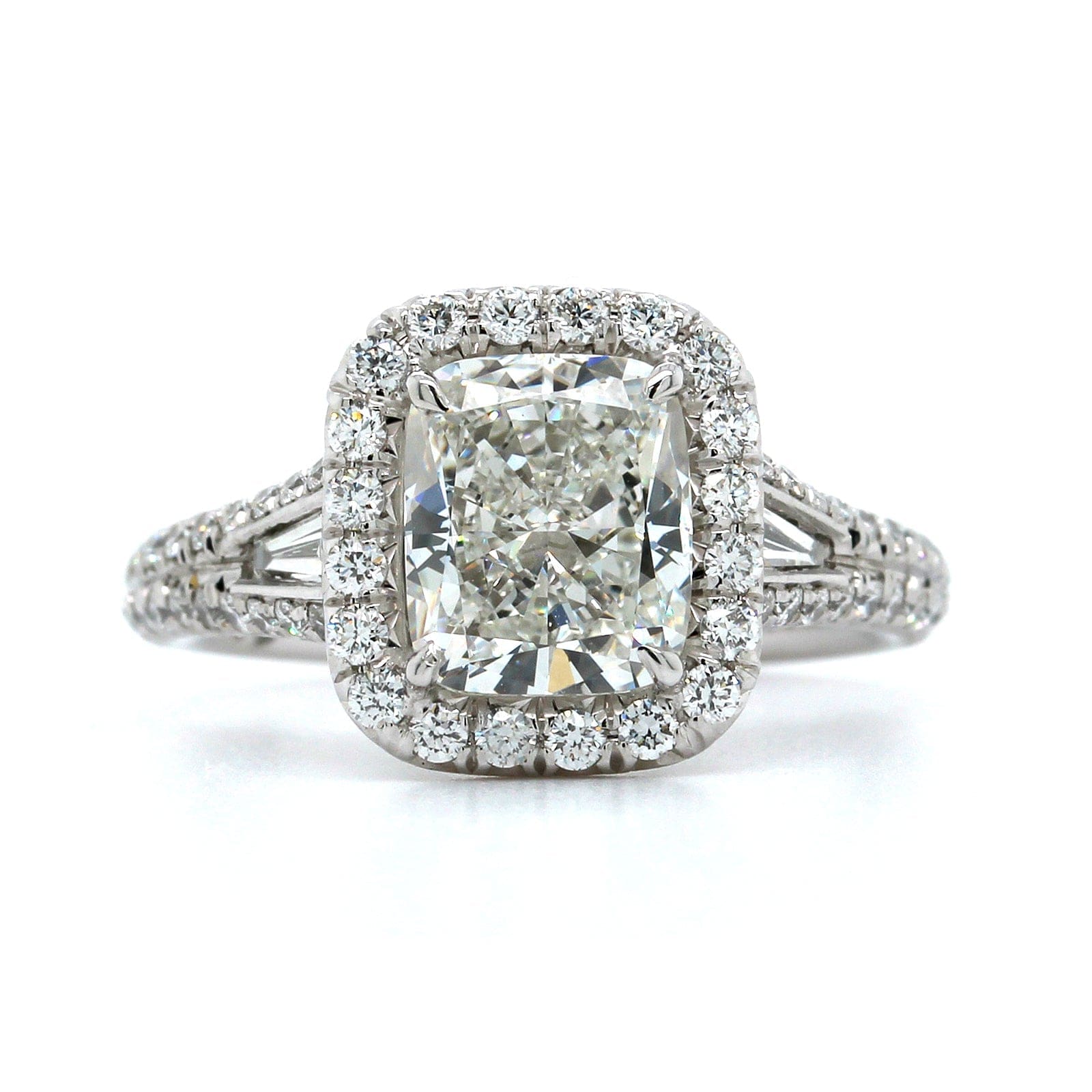 Platinum Cushion Cut Diamond with Diamond Halo Engagement Ring