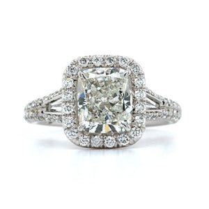 Platinum Cushion Cut Diamond with Diamond Halo Engagement Ring