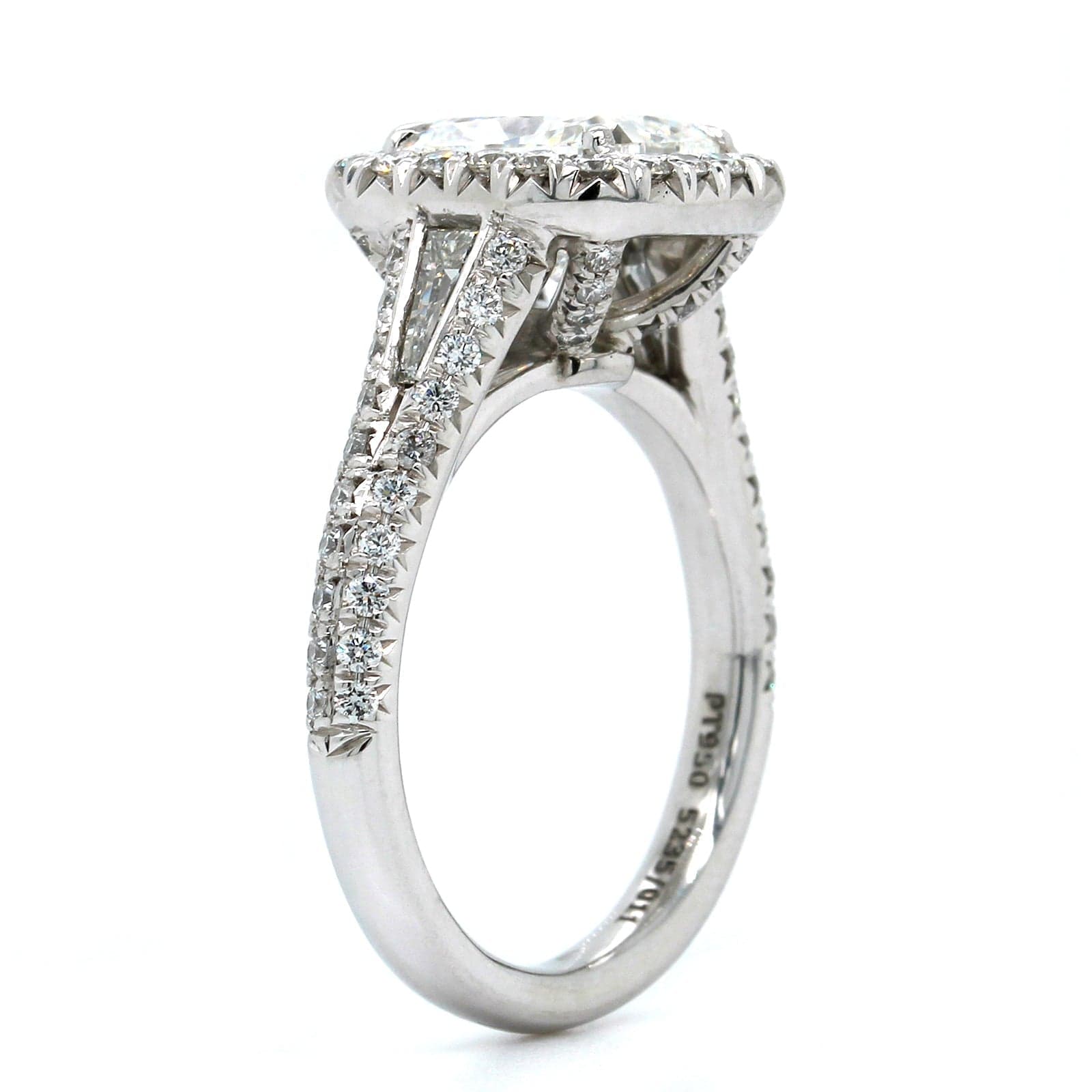 Platinum Cushion Cut Diamond with Diamond Halo Engagement Ring