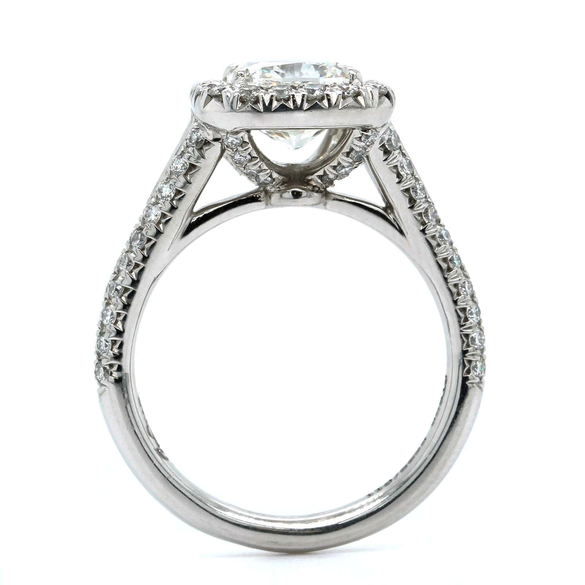Platinum Cushion Cut Diamond with Diamond Halo Engagement Ring