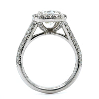 Platinum Cushion Cut Diamond with Diamond Halo Engagement Ring