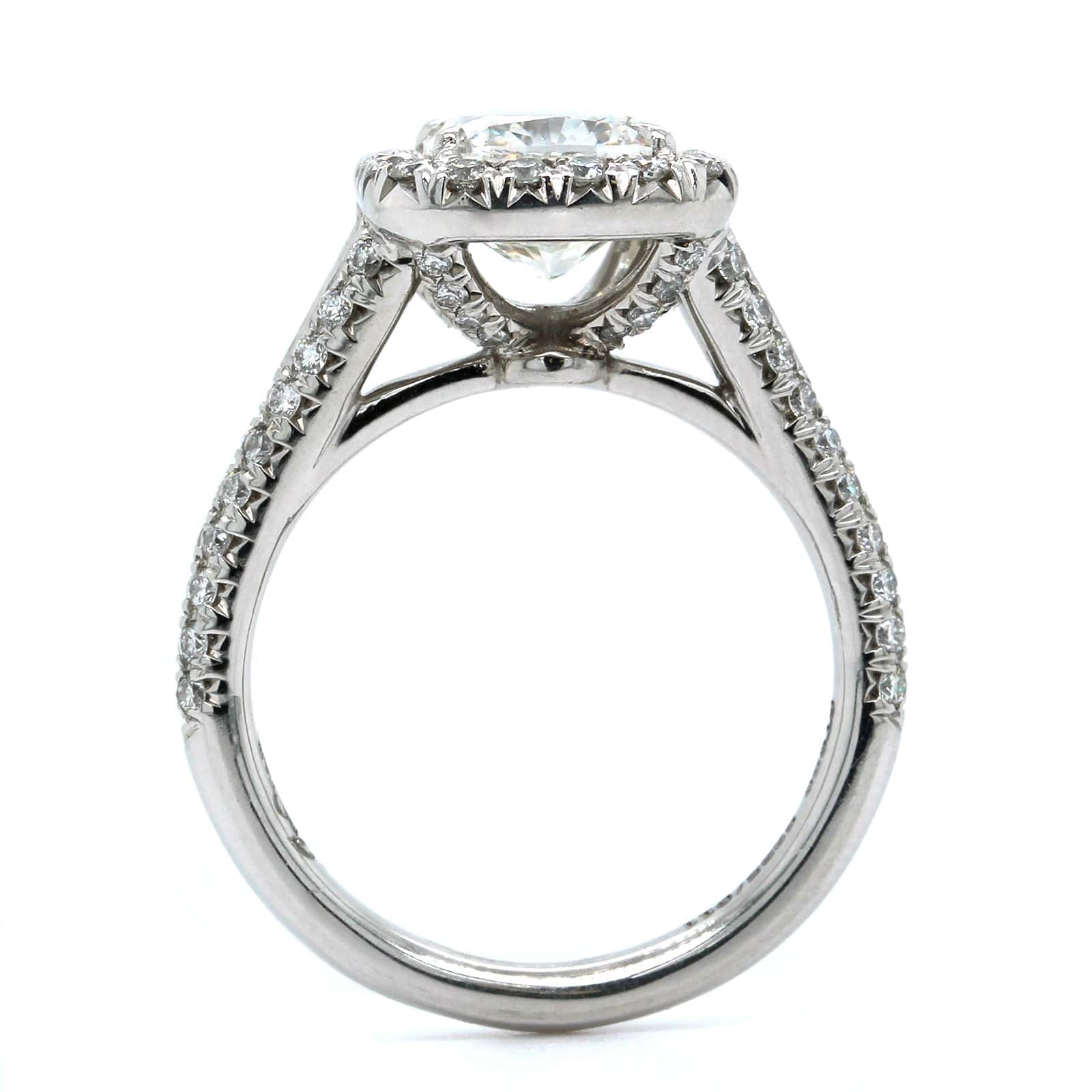 Platinum Cushion Cut Diamond with Diamond Halo Engagement Ring