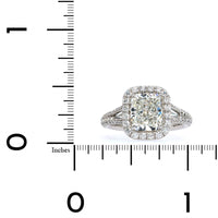 Platinum Cushion Cut Diamond with Diamond Halo Engagement Ring